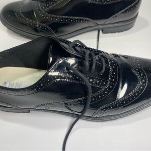 Anne Klein Black Patent Leather Wingtip Oxford Loafers